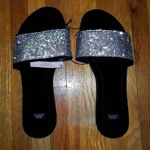 New W/Tag Victoria's Secret Rhinestone Velvet Slippers SZ L/G (9-10)